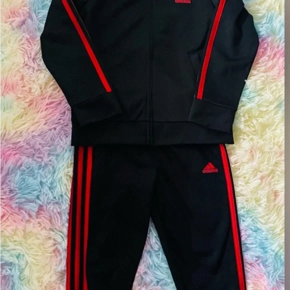 BUNDLE Boys 5 Adidas Black Tracksuits Set with Red and Green Stripes - Picture 3 of 8